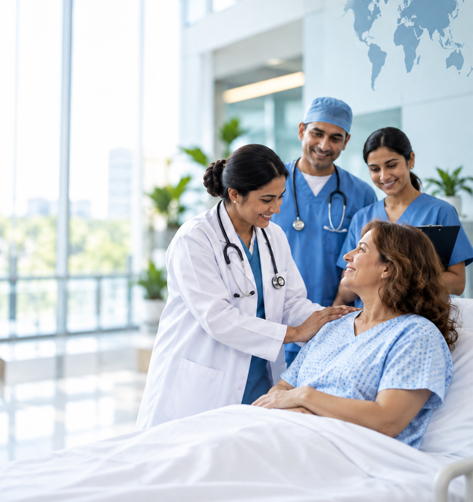 Doctor providing attentive care to a patient in a bright modern clinic